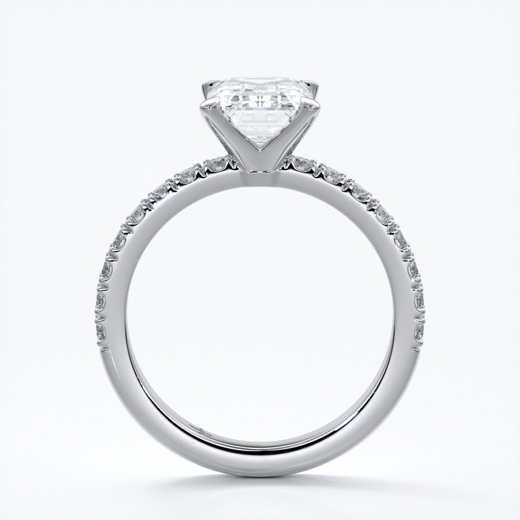 Charlotte Engagement Ring emerald diamond 4 claw diamond band platinum