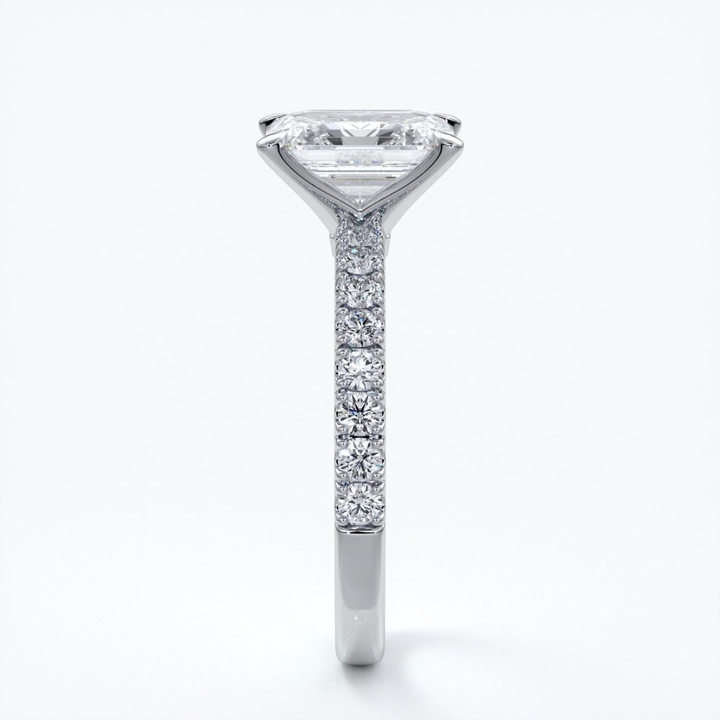 Charlotte Engagement Ring emerald diamond 4 claw diamond band platinum