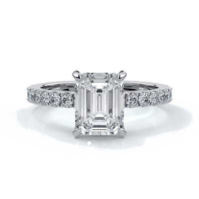 Charlotte Engagement Ring emerald diamond 4 claw diamond band platinum