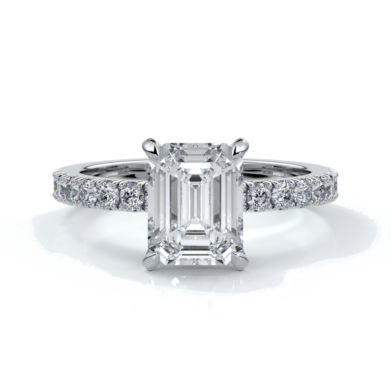 Charlotte Engagement Ring emerald diamond 4 claw diamond band platinum