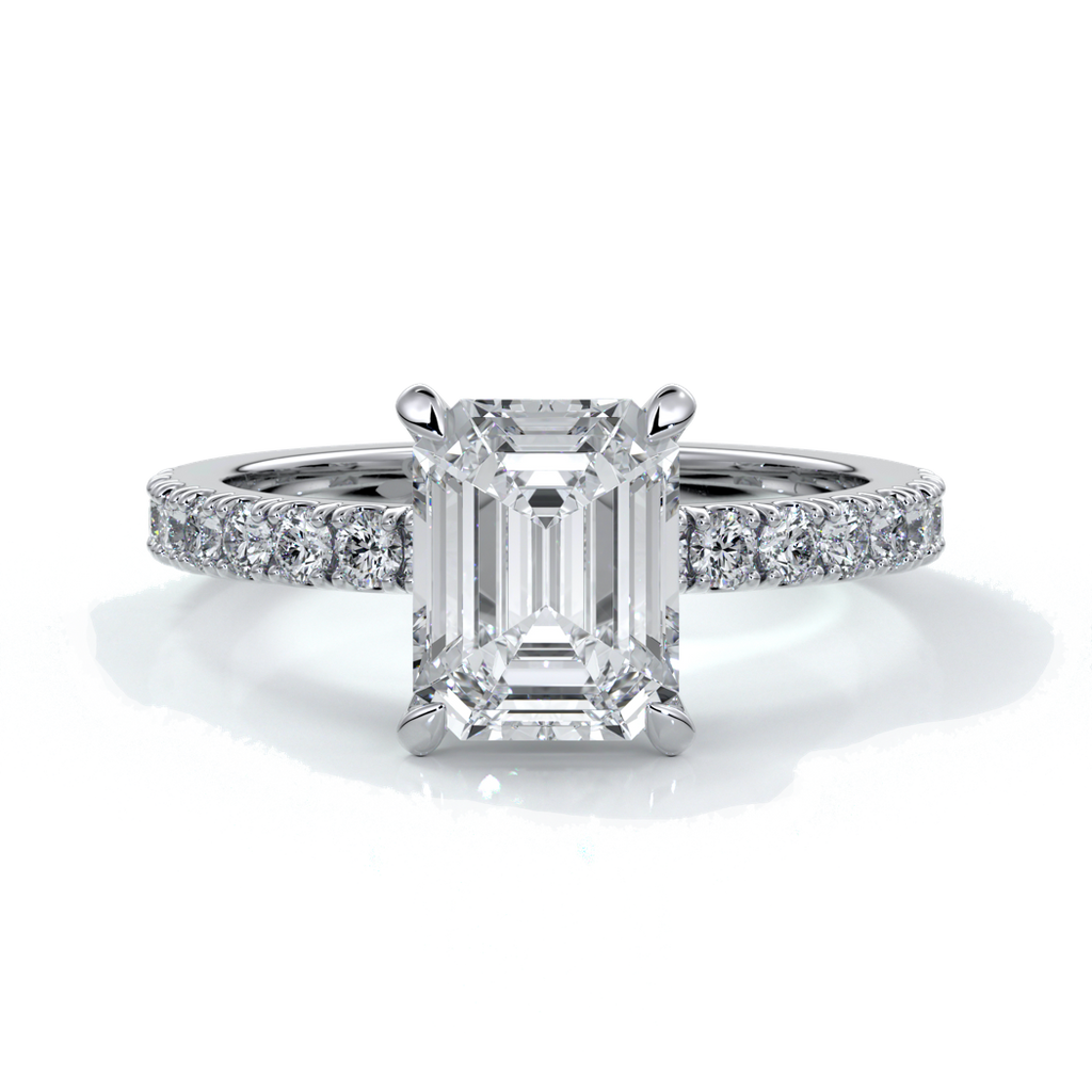 Charlotte Engagement Ring emerald diamond 4 claw diamond band platinum
