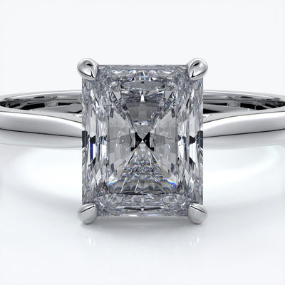 Daisy Engagement ring radiant diamond 4 claw 18ct white gold tapered
