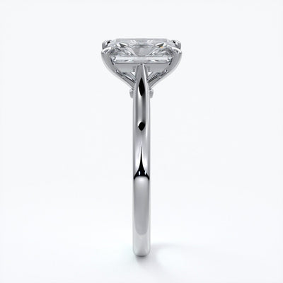 Daisy Engagement ring radiant diamond 4 claw 18ct white gold tapered