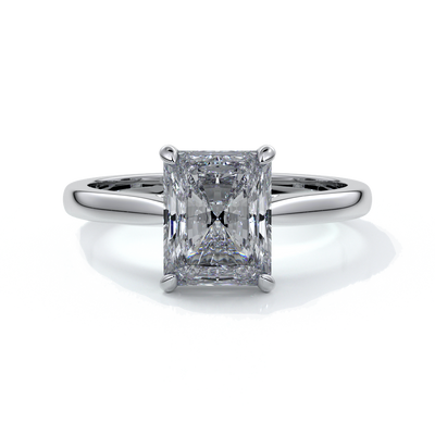 Daisy Engagement ring radiant diamond 4 claw 18ct white gold tapered