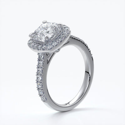 Elizabeth Engagement Ring cushion diamond band halo 18ct white gold