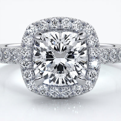 Elizabeth Engagement Ring cushion diamond band halo 18ct white gold