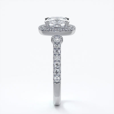 Elizabeth Engagement Ring cushion diamond band halo 18ct white gold