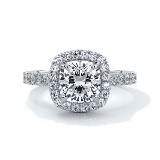 Elizabeth Engagement Ring cushion diamond band halo 18ct white gold