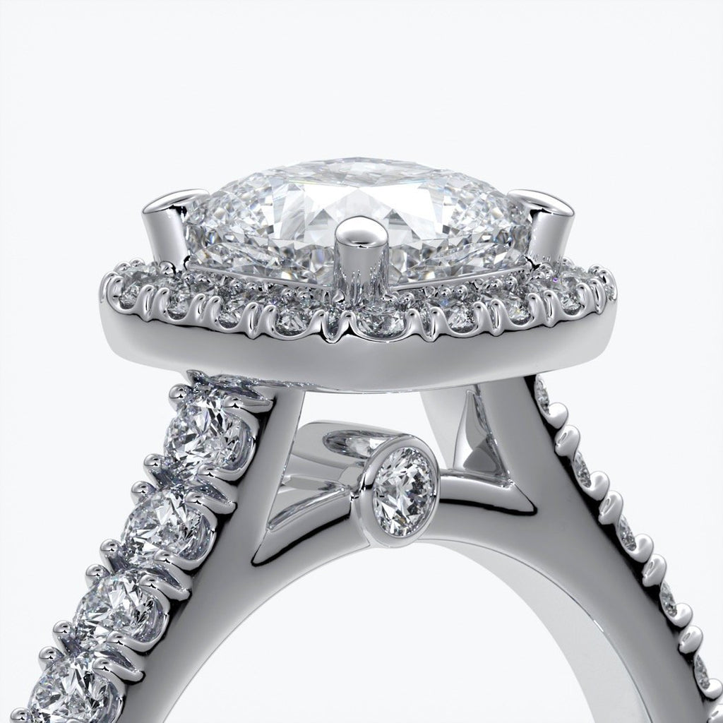 Emily Engagement Ring cushion diamond band halo 18ct white gold