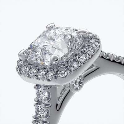 Emily Engagement Ring cushion diamond band halo 18ct white gold