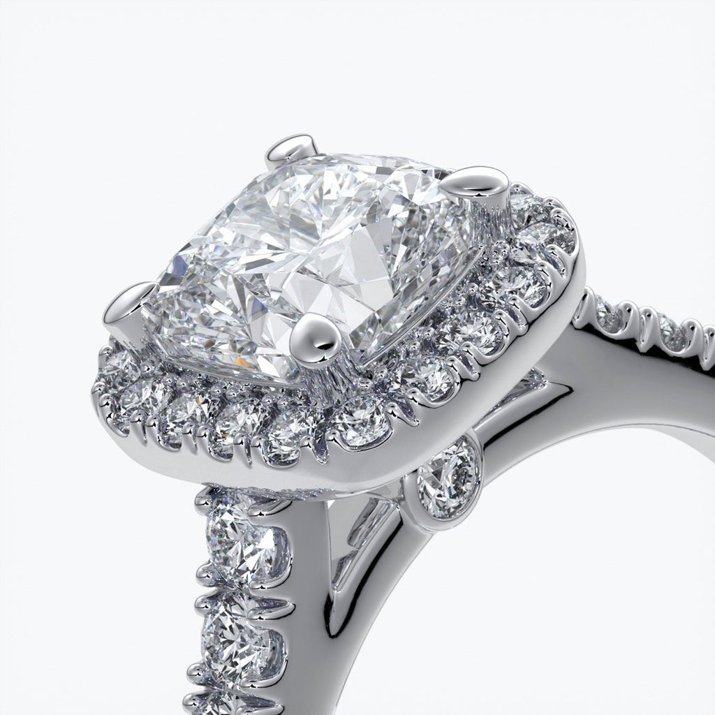 Emily Engagement Ring cushion diamond band halo 18ct white gold