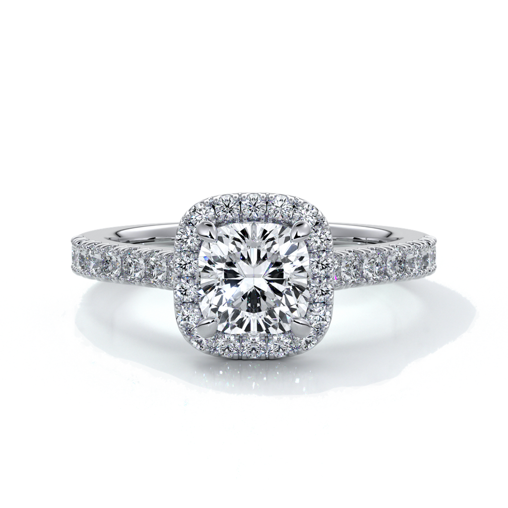 Emily Engagement Ring cushion diamond band halo 18ct white gold