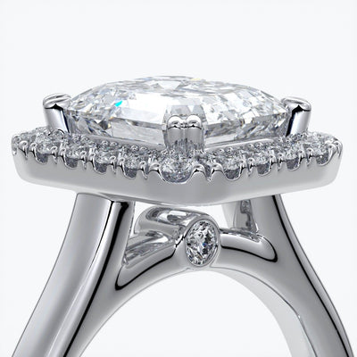 Emma Engagement ring emerald diamond halo cathedral platinum
