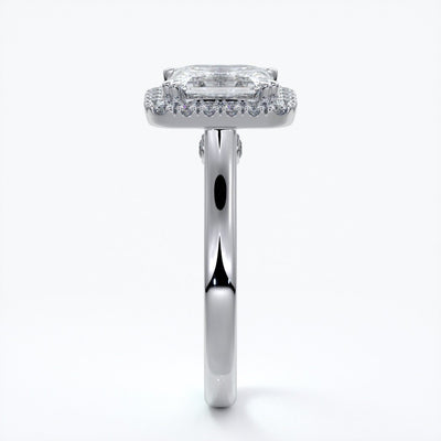 Emma Engagement ring emerald diamond halo cathedral platinum
