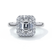 Emma Engagement ring emerald diamond halo cathedral platinum