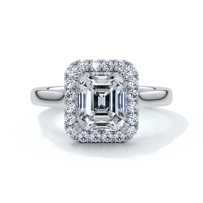 Emma Engagement ring emerald diamond halo cathedral platinum