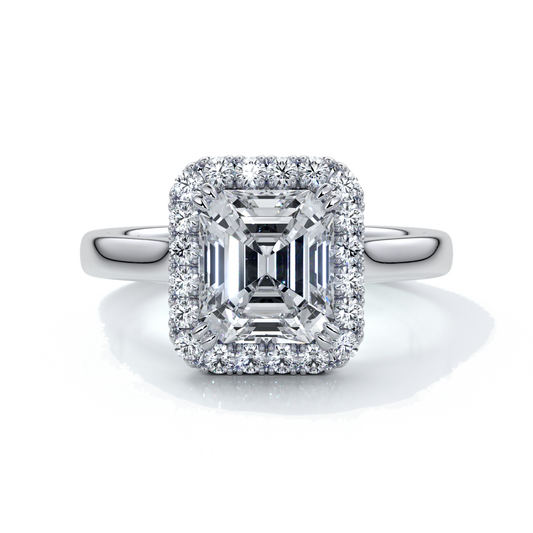 Emma Engagement ring emerald diamond halo cathedral platinum
