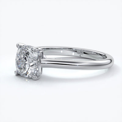 Esther Engagement ring cushion cut diamond 4 claw cathedral 18ct white gold band