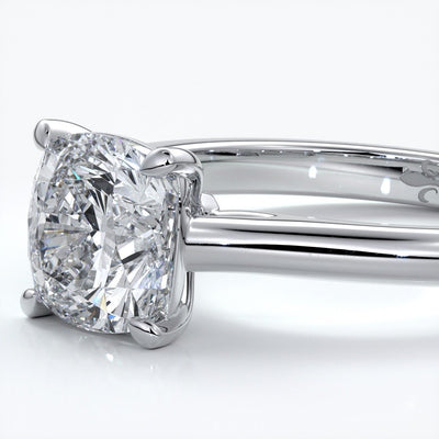 Esther Engagement ring cushion cut diamond 4 claw cathedral 18ct white gold band