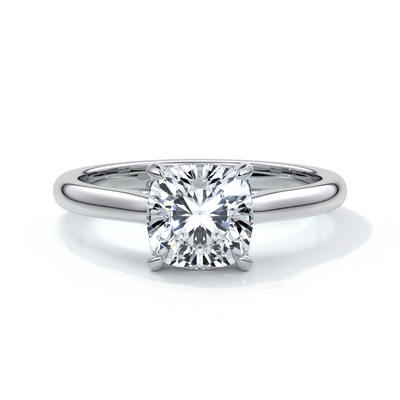 Esther Engagement ring cushion cut diamond 4 claw cathedral 18ct white gold band