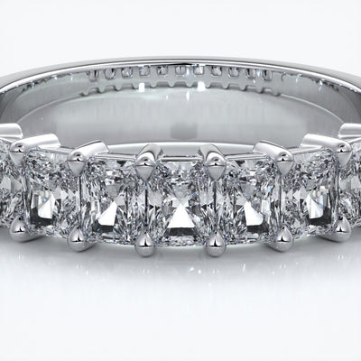 Gemma Wedding ring radiant diamonds scalloped band 18ct white gold
