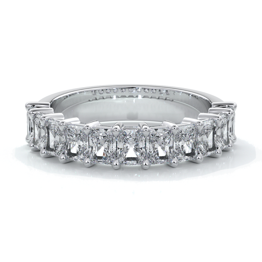 Gemma Wedding ring radiant diamonds scalloped band 18ct white gold
