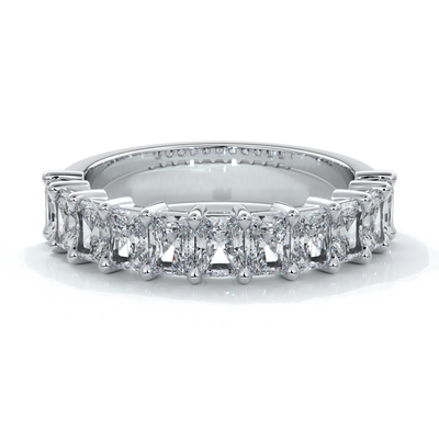 Gemma Wedding ring radiant diamonds scalloped band 18ct white gold