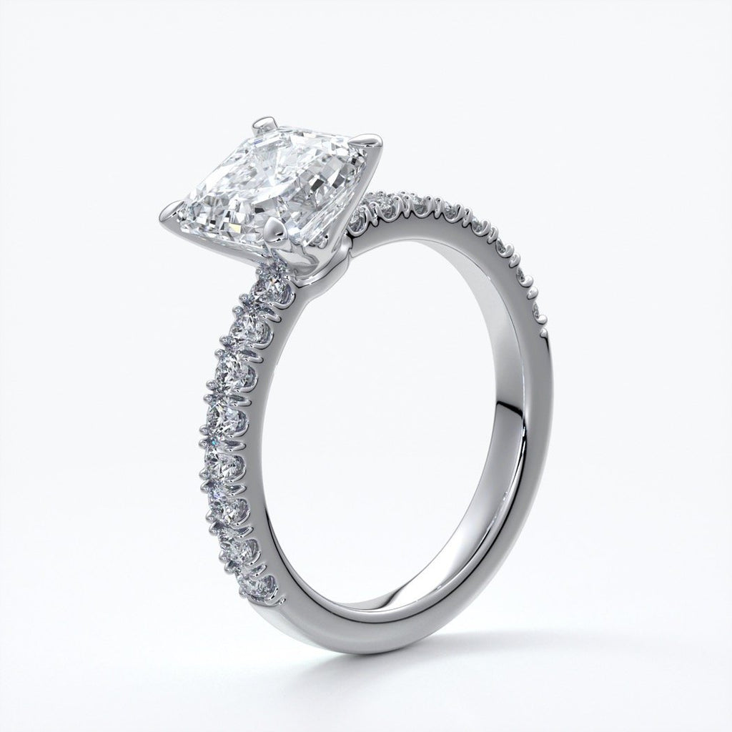 Hazel Engagement ring square emerald diamond 4 claw diamond band 18ct white gold