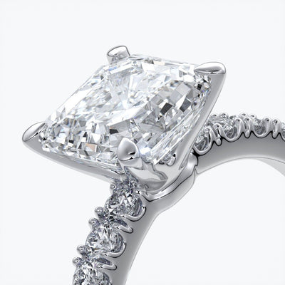Hazel Engagement ring square emerald diamond 4 claw diamond band 18ct white gold