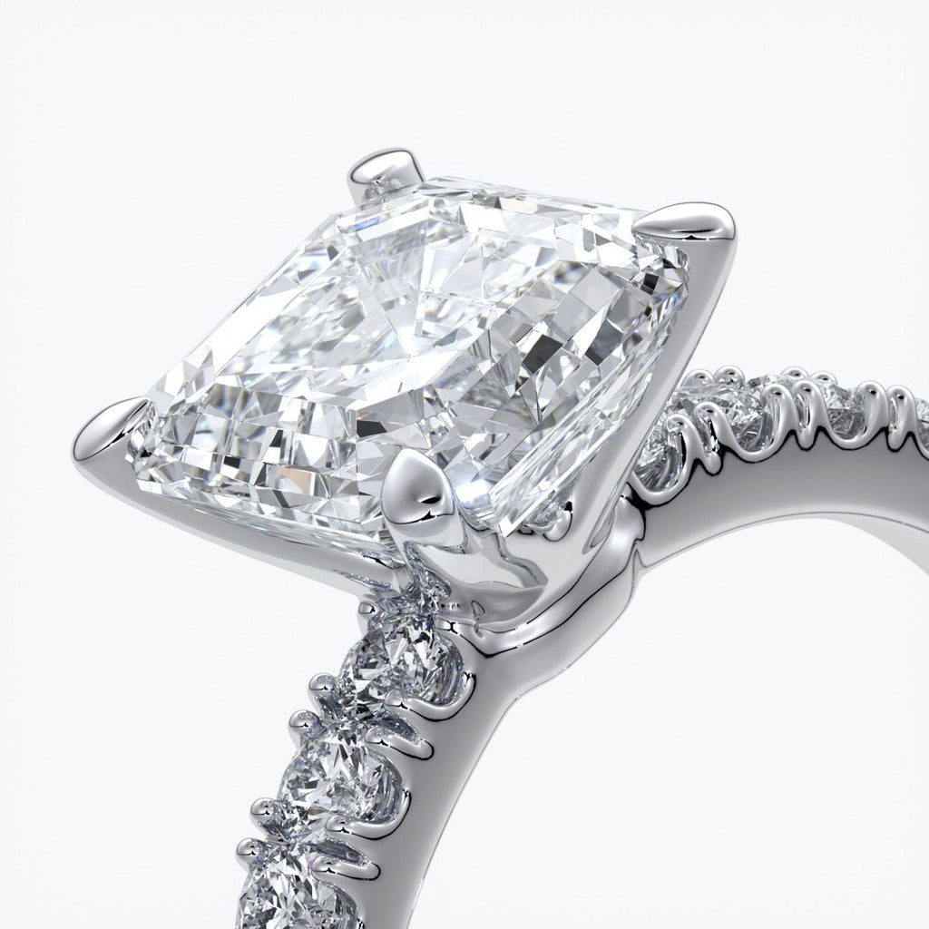 Hazel Engagement ring square emerald diamond 4 claw diamond band 18ct white gold