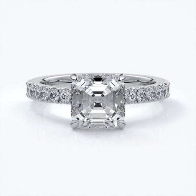 Hazel Engagement ring square emerald diamond 4 claw diamond band 18ct white gold