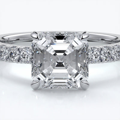 Hazel Engagement ring square emerald diamond 4 claw diamond band 18ct white gold