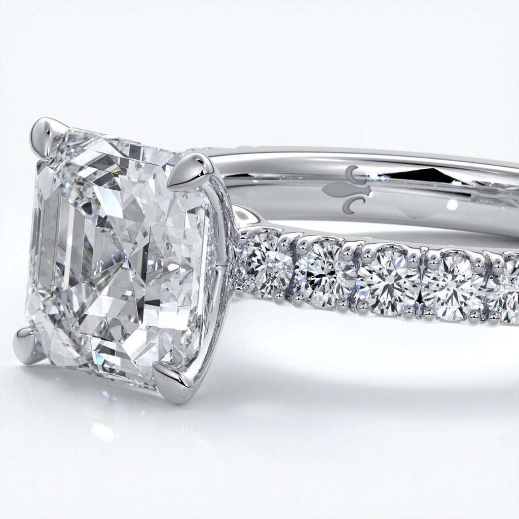 Hazel Engagement ring square emerald diamond 4 claw diamond band 18ct white gold