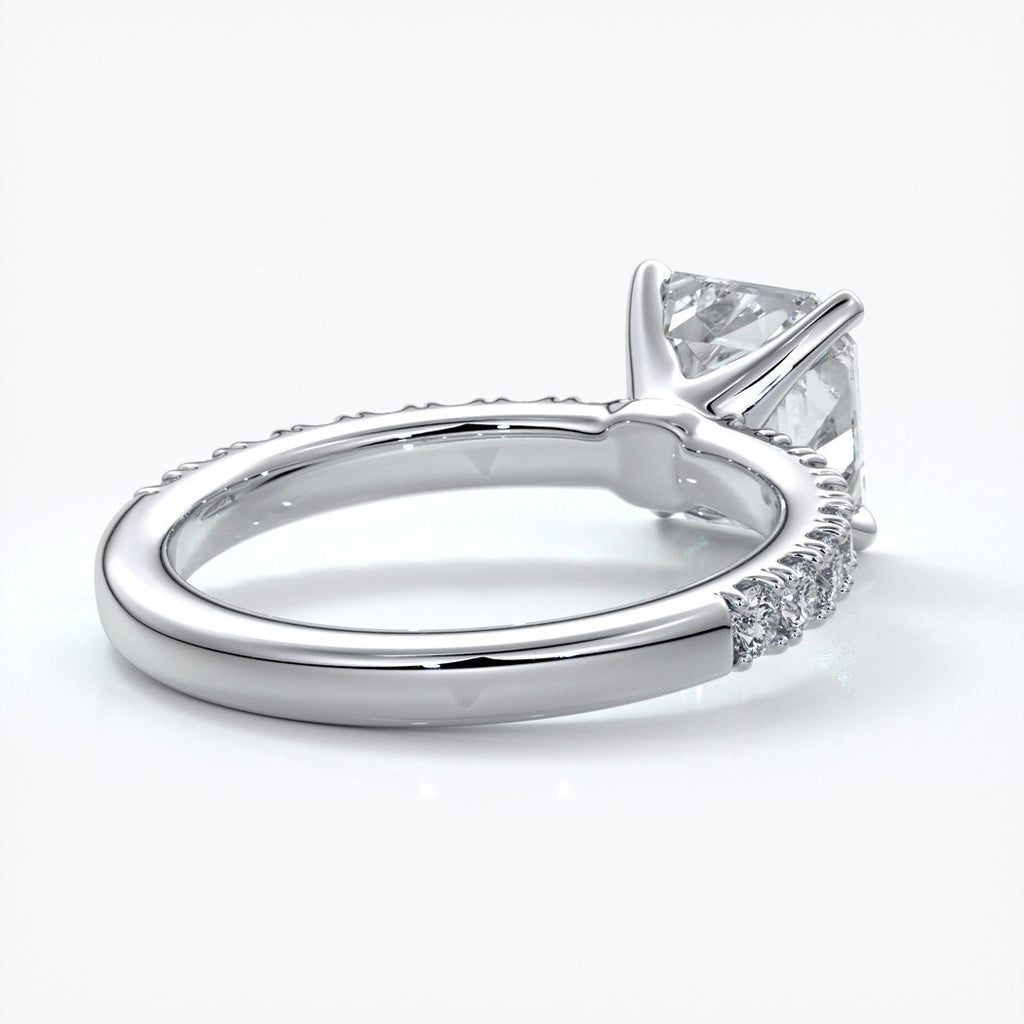 Hazel Engagement ring square emerald diamond 4 claw diamond band 18ct white gold