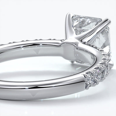 Hazel Engagement ring square emerald diamond 4 claw diamond band 18ct white gold