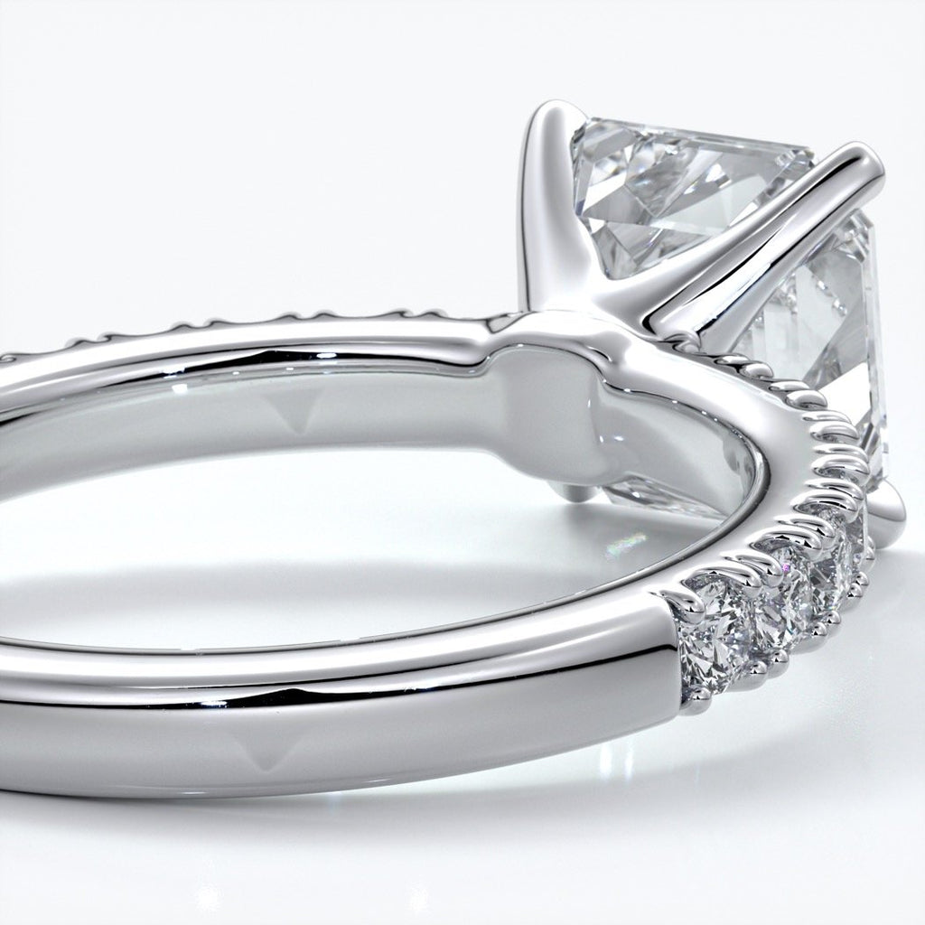 Hazel Engagement ring square emerald diamond 4 claw diamond band 18ct white gold