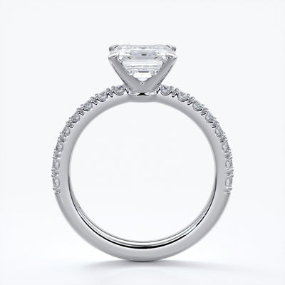 Hazel Engagement ring square emerald diamond 4 claw diamond band 18ct white gold