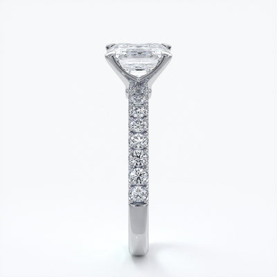 Hazel Engagement ring square emerald diamond 4 claw diamond band 18ct white gold