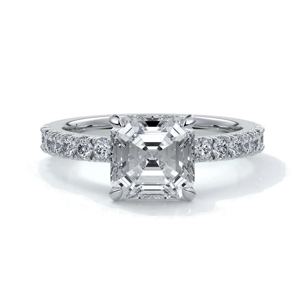 Hazel Engagement ring square emerald diamond 4 claw diamond band 18ct white gold