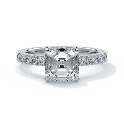 Hazel Engagement ring square emerald diamond 4 claw diamond band 18ct white gold