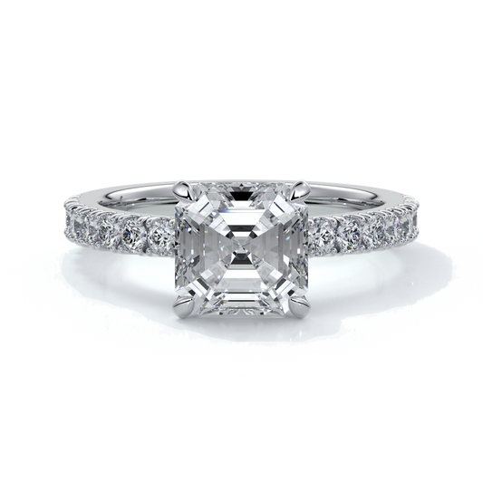 Hazel Engagement ring square emerald diamond 4 claw diamond band 18ct white gold