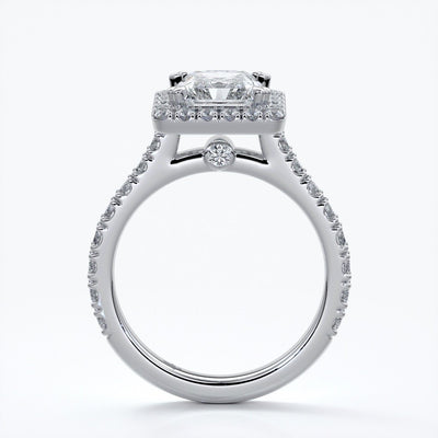 Irene Engagement Ring radiant diamond diamond band halo 18ct white gold