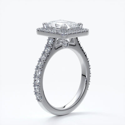 Irene Engagement Ring radiant diamond diamond band halo 18ct white gold