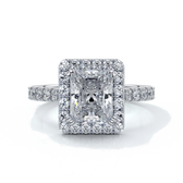 Irene Engagement Ring radiant diamond diamond band halo 18ct white gold