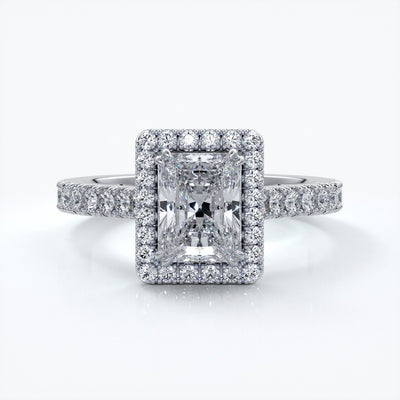 Iris Engagement Ring emerald diamond band halo