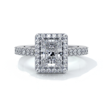 Iris Engagement Ring emerald diamond band halo