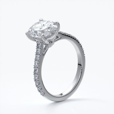Isabella Engagement ring oval diamond 4 claw cathedral diamond band 18ct white gold