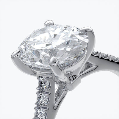 Isabella Engagement ring oval diamond 4 claw cathedral diamond band 18ct white gold
