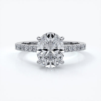 Isabella Engagement ring oval diamond 4 claw cathedral diamond band 18ct white gold
