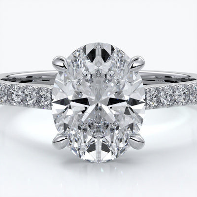 Isabella Engagement ring oval diamond 4 claw cathedral diamond band 18ct white gold